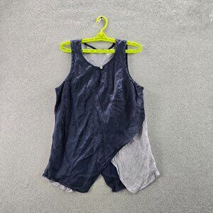 Terra Blu Men Tank Top XXL Blue Linen Striped Solid Button Sleeveless Made Italy